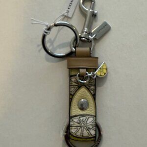 Coach Trigger Snap Bag Charm, Key chain/fob With Lemon Print, yellow, silver
